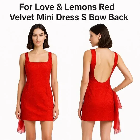 For Love And Lemons | Dresses | For Love Lemons Red Velvet Mini Dress Sz S  Bow | Poshmark